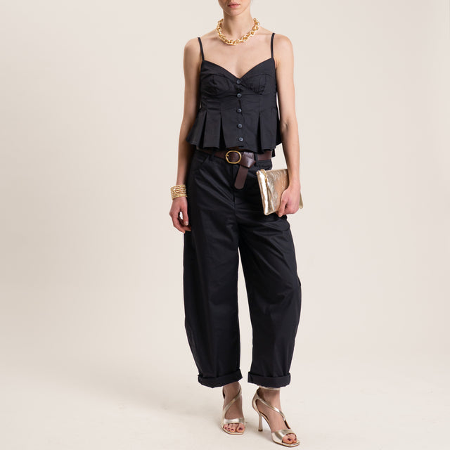 Vicolo-Pantalone barrel in popeline - nero