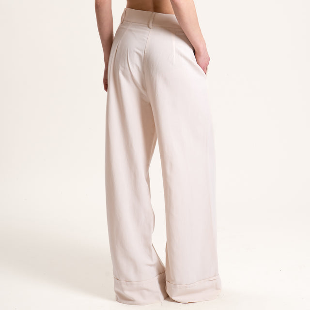 Vicolo-Pantalone misto lino con risvolto - burro