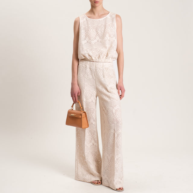 Vicolo-Pantalone crochet elastico dietro - burro