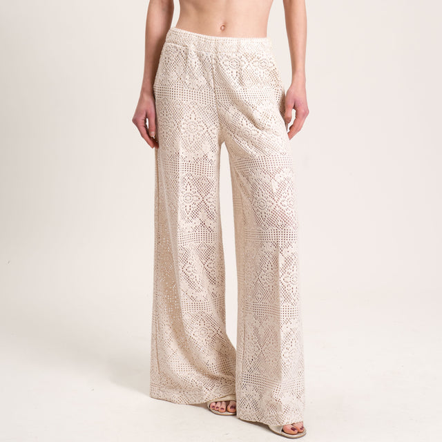 Vicolo-Pantalone crochet elastico dietro - burro