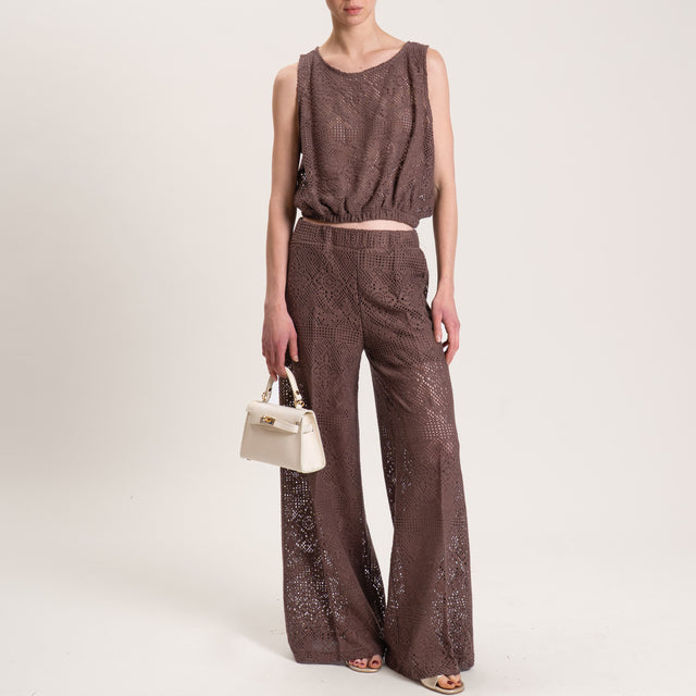 Vicolo-Pantalone crochet elastico dietro - cioccolato