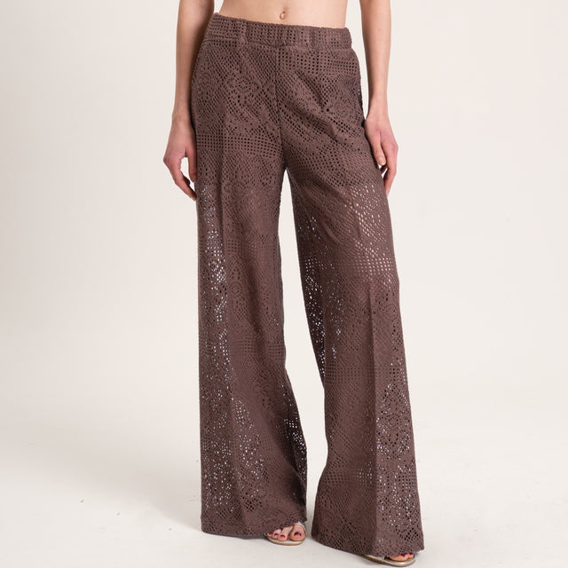 Vicolo-Pantalone crochet elastico dietro - cioccolato