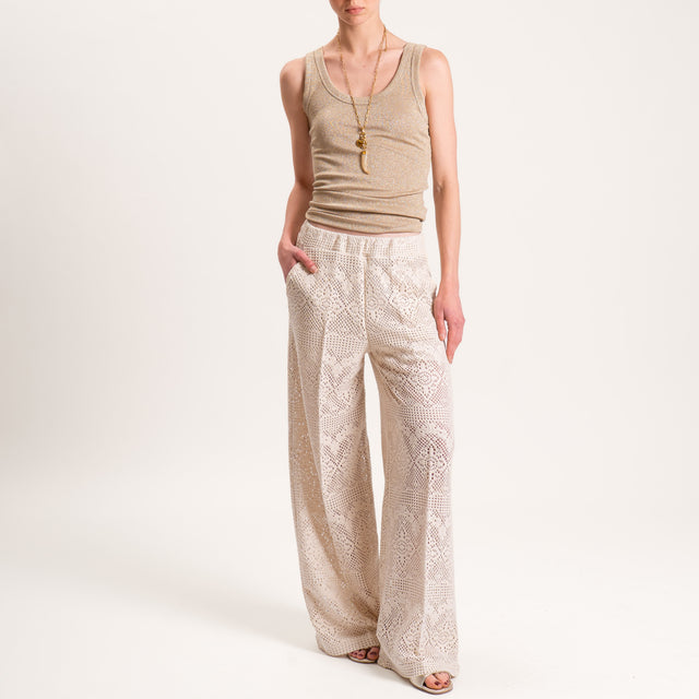 Vicolo-Pantalone crochet elastico in vita - burro