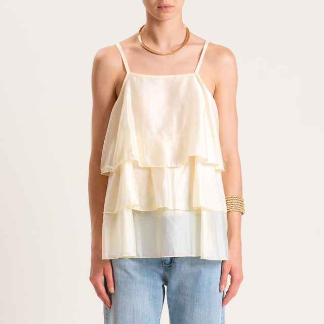 Vicolo-Top mussola tencel con balze - mimosa