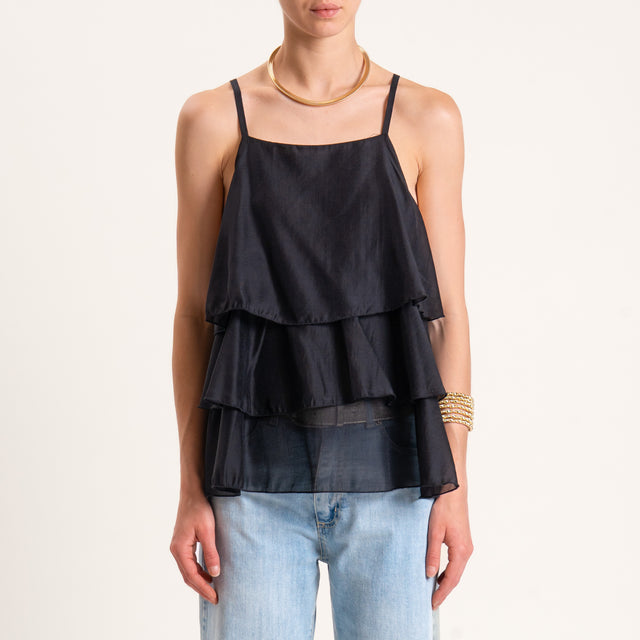 Vicolo-Top mussola tencel con balze - nero
