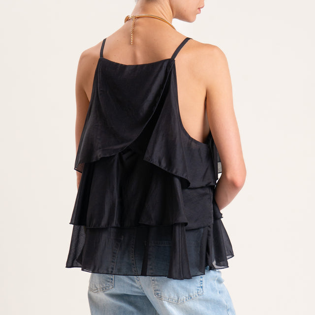 Vicolo-Top mussola tencel con balze - nero