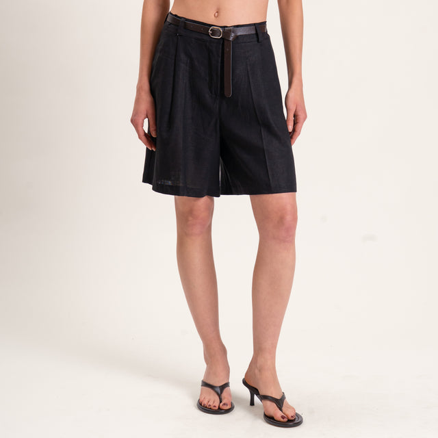 Vicolo-Completo misto lino gilet e bermuda - nero