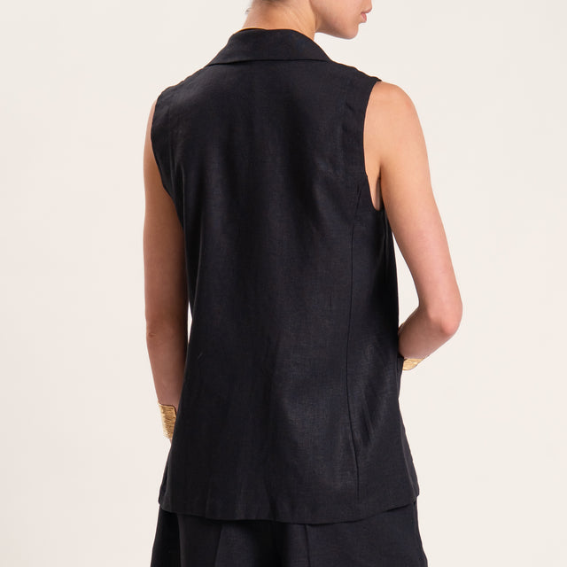 Vicolo-Completo misto lino gilet e bermuda - nero
