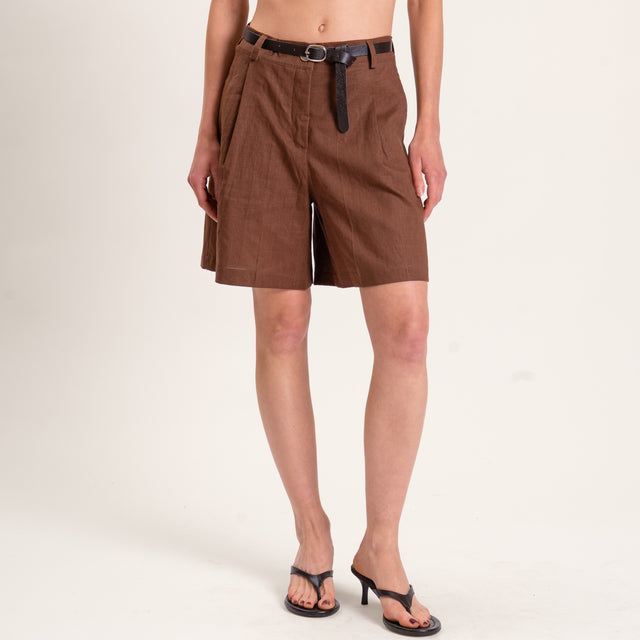 Vicolo-Completo misto lino gilet e bermuda - cacao