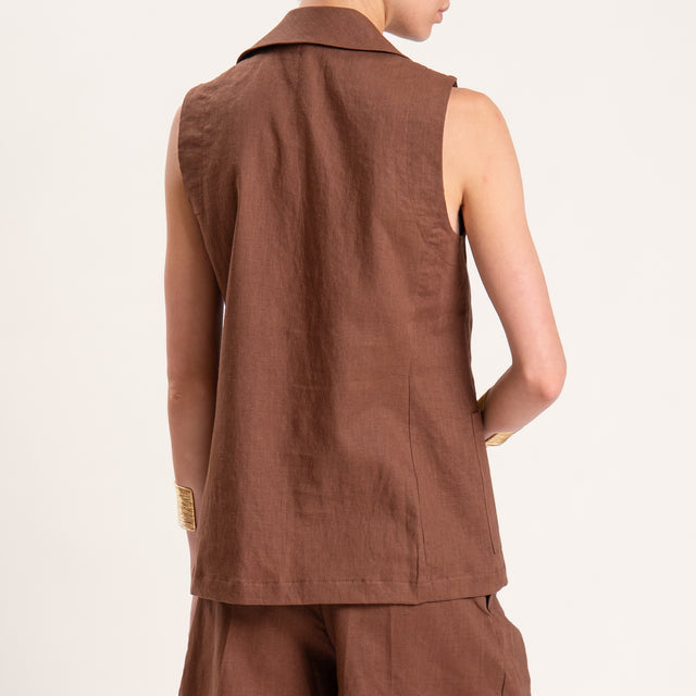 Vicolo-Completo misto lino gilet e bermuda - cacao