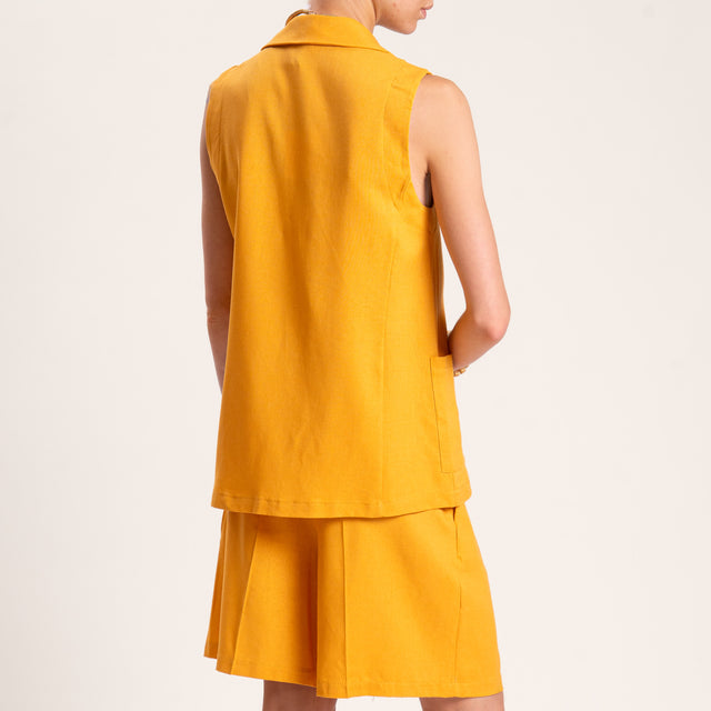 Vicolo-Completo misto lino gilet e bermuda - melone