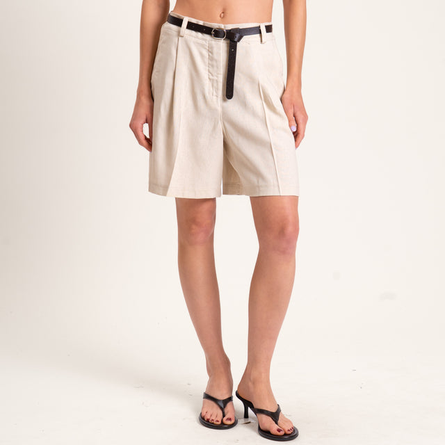 Vicolo-Completo misto lino gilet e bermuda - sand