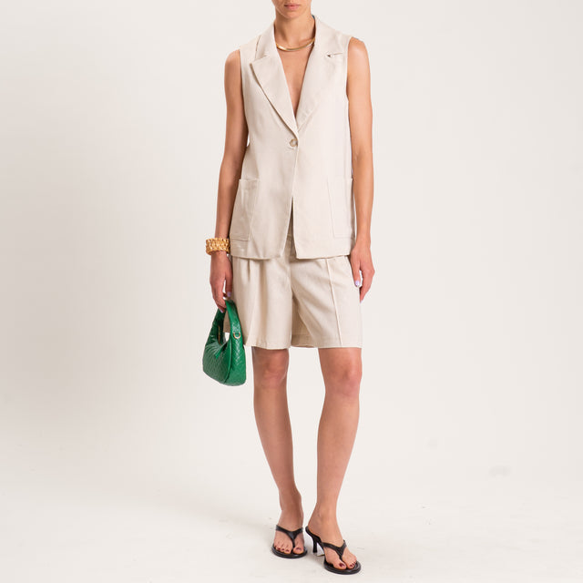 Vicolo-Completo misto lino gilet e bermuda - sand