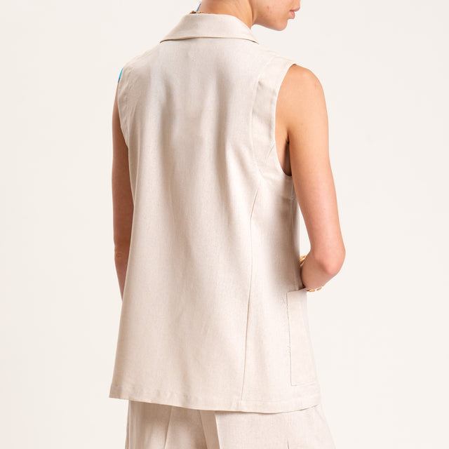 Vicolo-Completo misto lino gilet e bermuda - sand