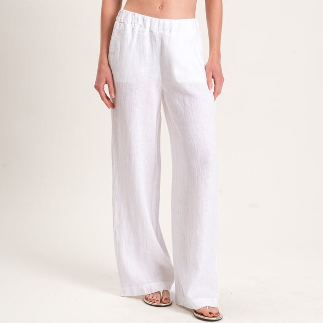 Vicolo-Completo misto lino top e pantalone - bianco