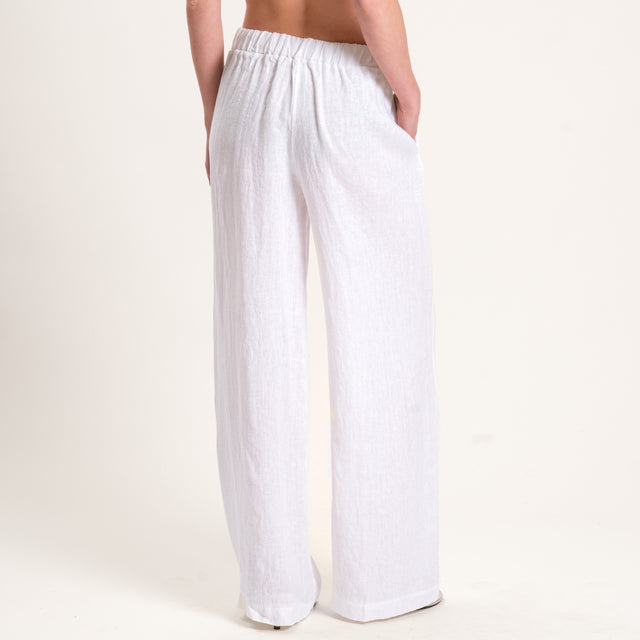 Vicolo-Completo misto lino top e pantalone - bianco