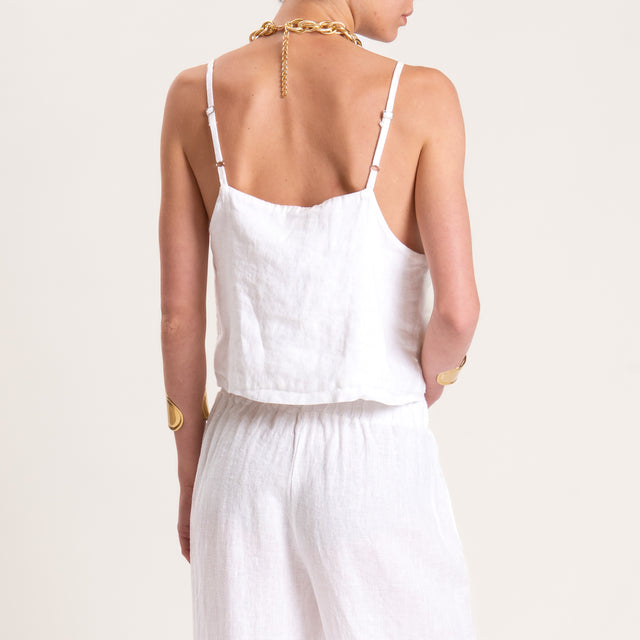 Vicolo-Completo misto lino top e pantalone - bianco