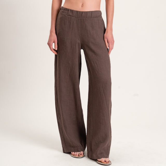 Vicolo-Completo misto lino top e pantalone - moro