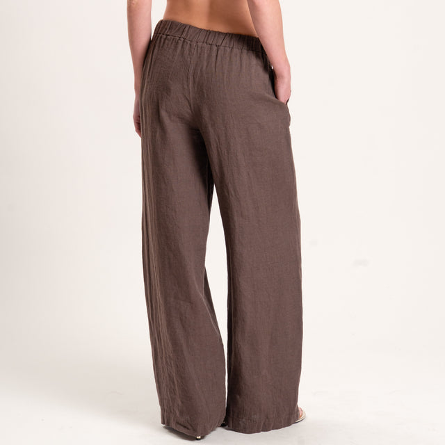 Vicolo-Completo misto lino top e pantalone - moro