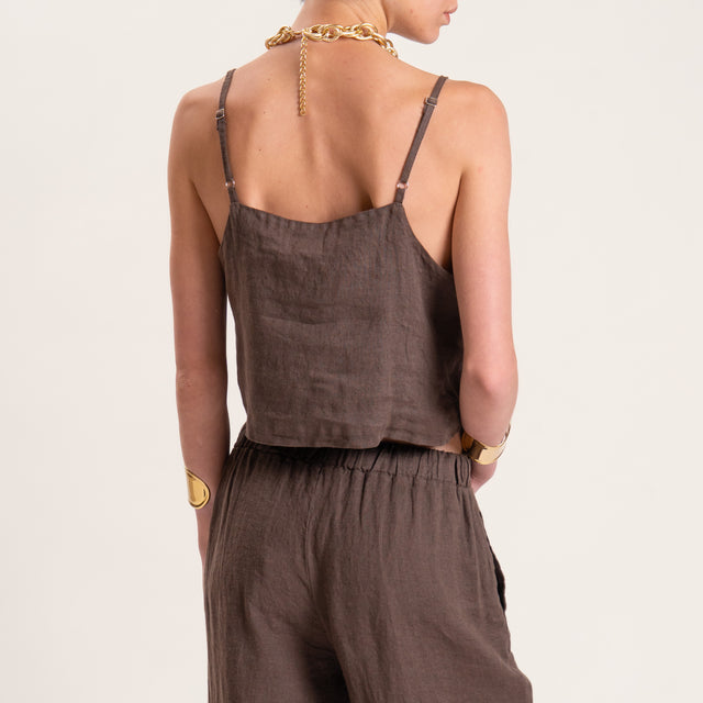 Vicolo-Completo misto lino top e pantalone - moro