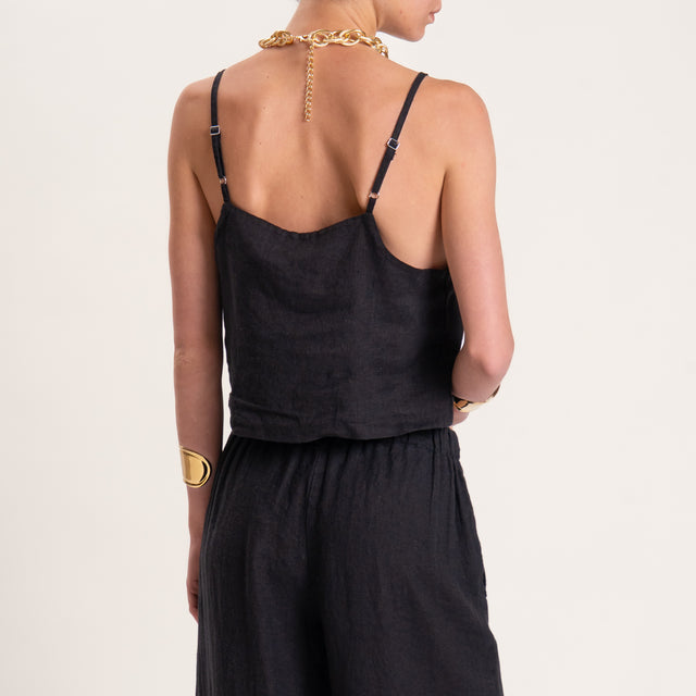 Vicolo-Completo misto lino top e pantalone - nero