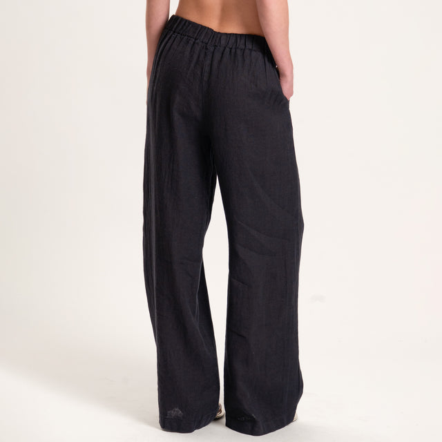 Vicolo-Completo misto lino top e pantalone - nero