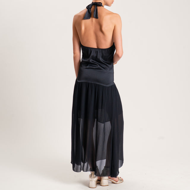 Vicolo-Abito doppio tessuto elastico dietro - nero