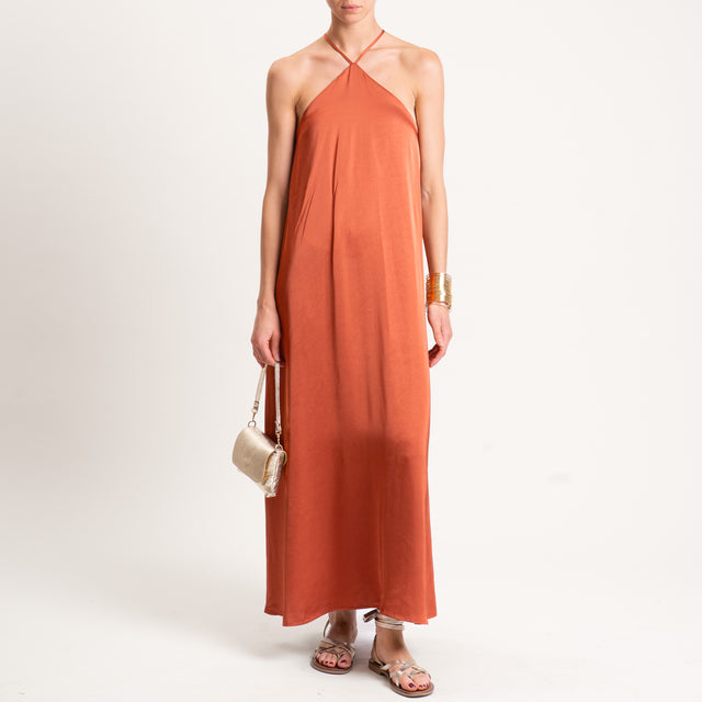 Vicolo-Abito satin incrociato elastico dietro - rust
