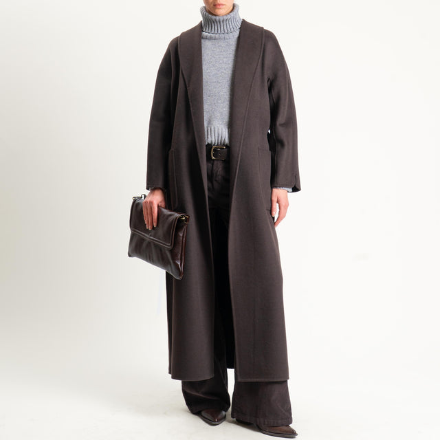 Vicolo-Cappotto hand made misto lana con cintura - moro