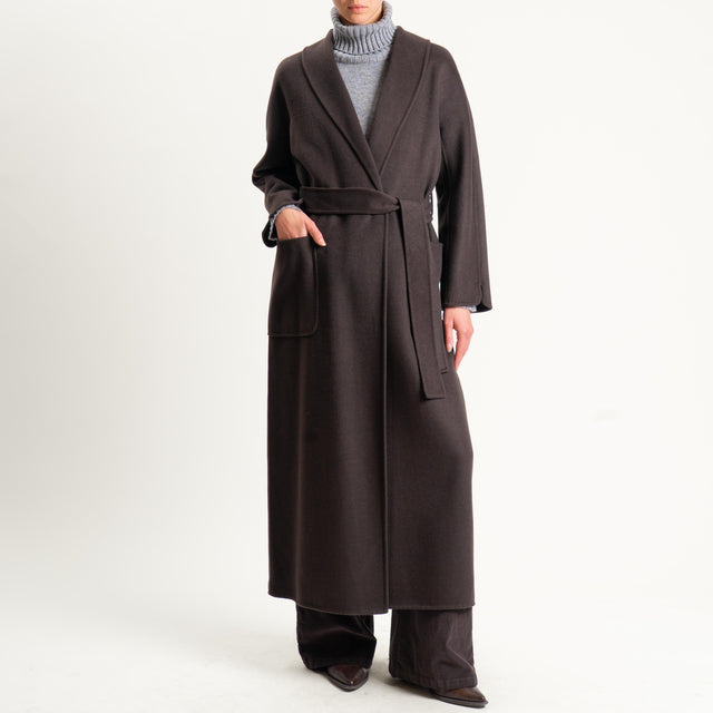 Vicolo-Cappotto hand made misto lana con cintura - moro