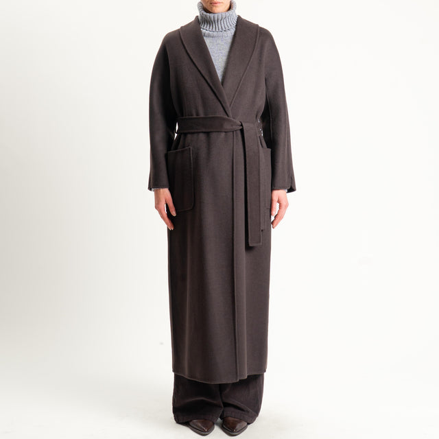 Vicolo-Cappotto hand made misto lana con cintura - moro