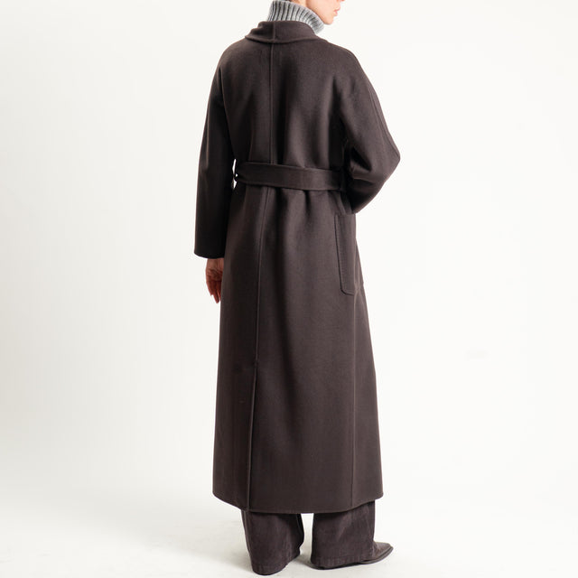 Vicolo-Cappotto hand made misto lana con cintura - moro