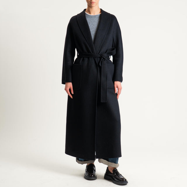 Vicolo-Cappotto hand made misto lana con cintura - nero