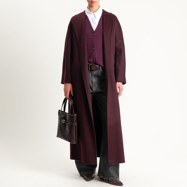 Vicolo-Cappotto hand made misto lana con cintura - vino