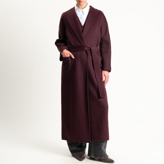 Vicolo-Cappotto hand made misto lana con cintura - vino