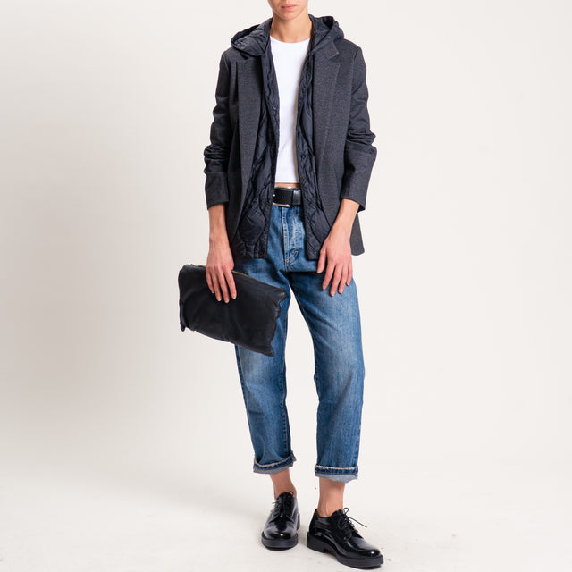 Vicolo-Gilet trapuntato 100 grammi con cappuccio - nero