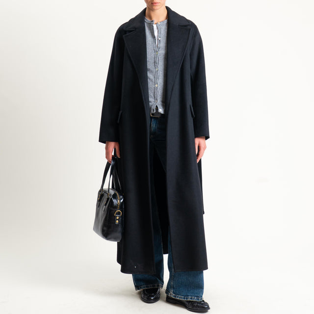 Vicolo-Cappotto hand made misto lana con cintura - nero