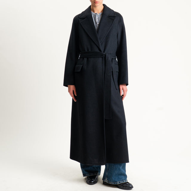 Vicolo-Cappotto hand made misto lana con cintura - nero