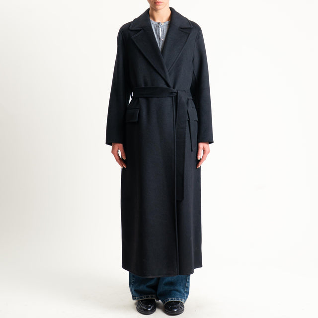 Vicolo-Cappotto hand made misto lana con cintura - nero