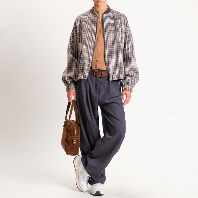 Vicolo-Bomber fantasia hand made misto lana - moro/sand/taupe