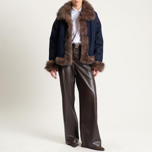 Vicolo- Giacca doubleface ecopelliccia - denim/moro