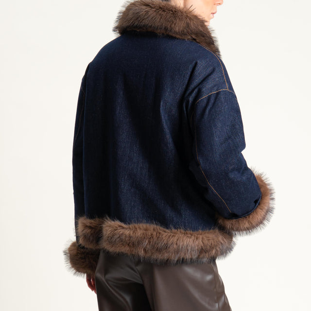 Vicolo- Giacca doubleface ecopelliccia - denim/moro