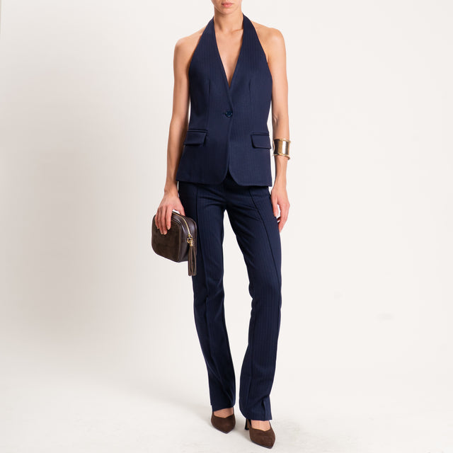 Vicolo-Pantalone gessato punto milano con pinces - blu