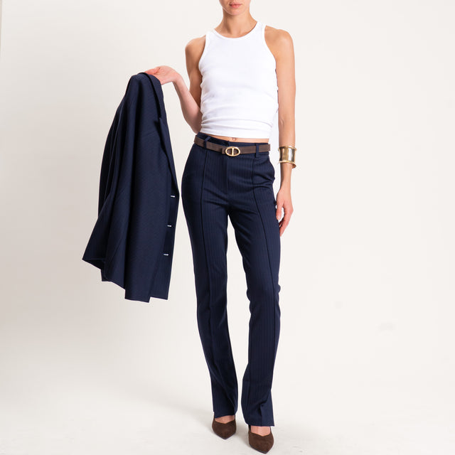 Vicolo-Pantalone gessato punto milano con pinces - blu
