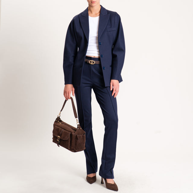 Vicolo-Pantalone gessato punto milano con pinces - blu