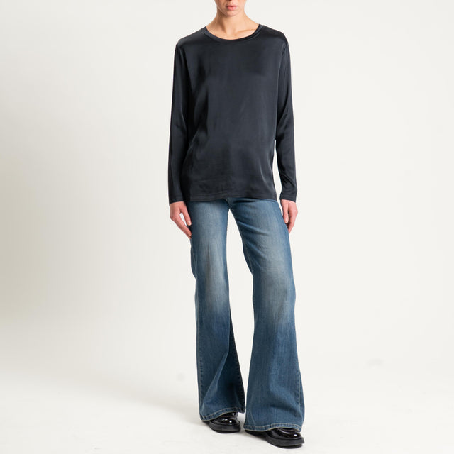 Vicolo-Blusa manica lunga raso elasticizzato - nero