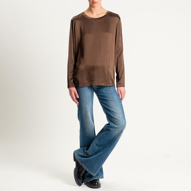 Vicolo-Blusa manica lunga raso elasticizzato - cioccolato