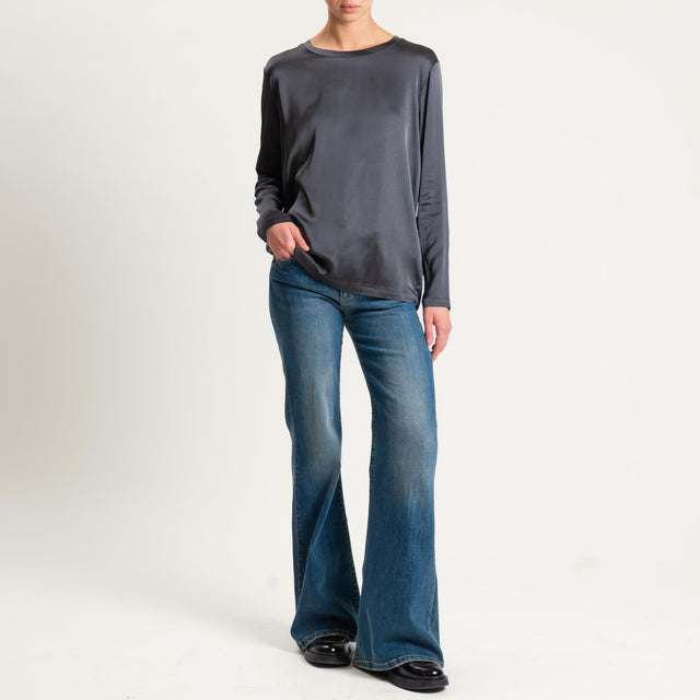 Vicolo-Blusa manica lunga raso elasticizzato - piombo