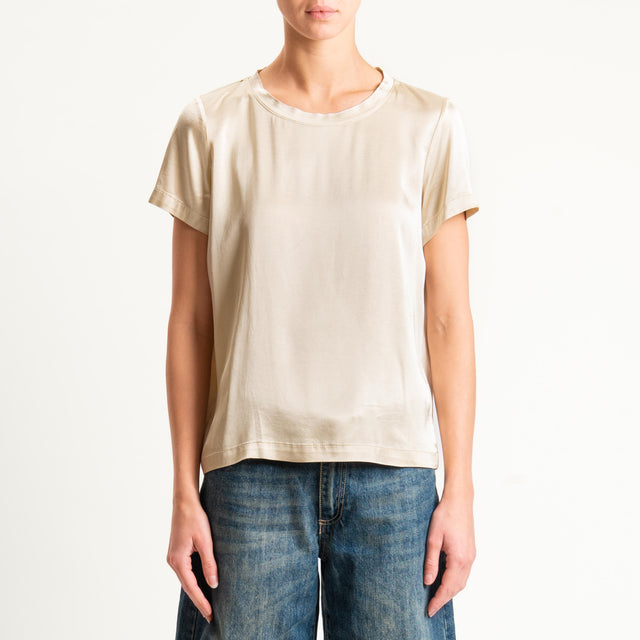 Vicolo-Blusa satin elasticizzata mezza manica - sand