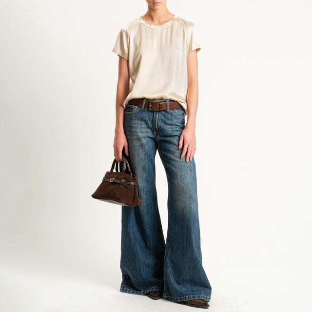 Vicolo-Blusa satin elasticizzata mezza manica - sand